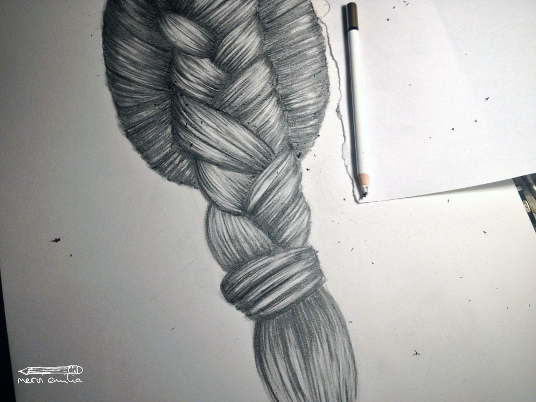 How to draw a braid: Highs and shadows -- Mervi Emilia