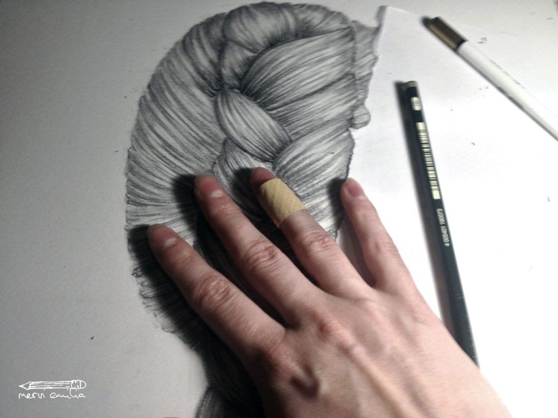 How to draw a braid: Hurty finger -- Mervi Emilia