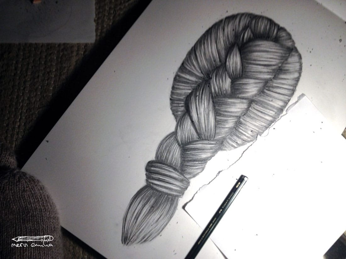 How to draw a braid: The picture and my woolly socks -- Mervi Emilia